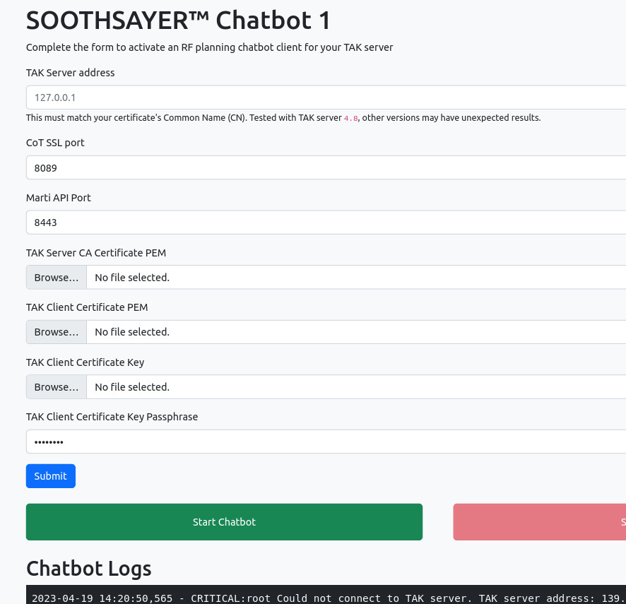 Chatbot setup at the API