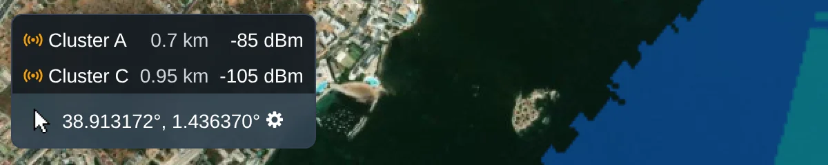 the floating footer tray, with signal rows above the cursor coordinates