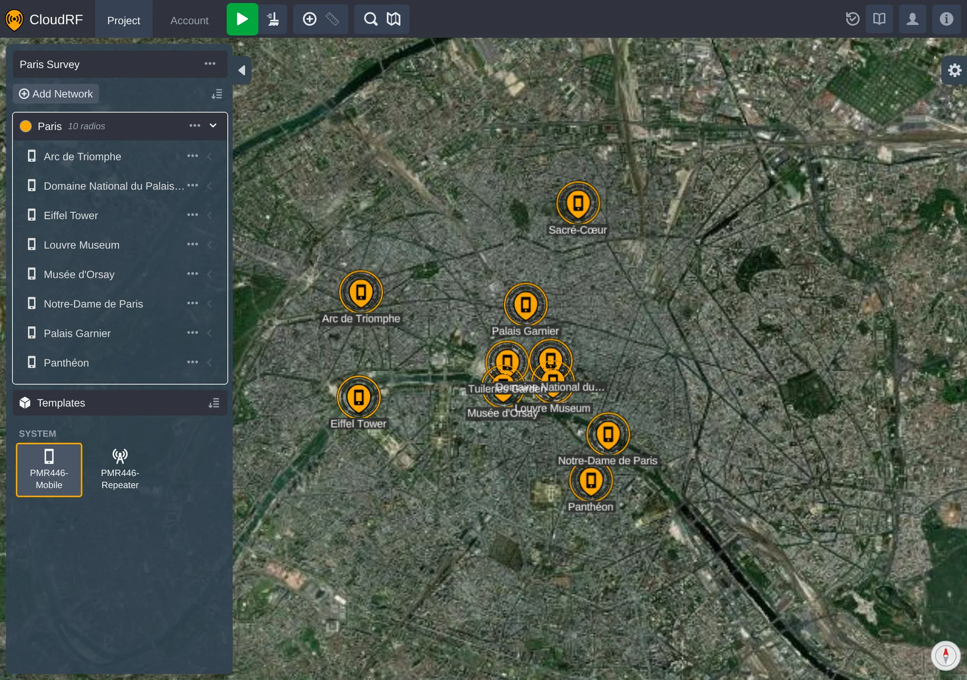 ten imported sites on the map