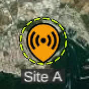 a dashed lime ring around a transmitter