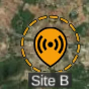 a dashed orange ring around a transmitter