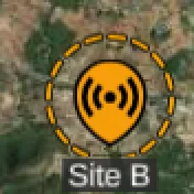 a dashed orange ring around a transmitter