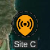 a dashed dark grey ring around a transmitter