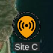 a dashed dark grey ring around a transmitter