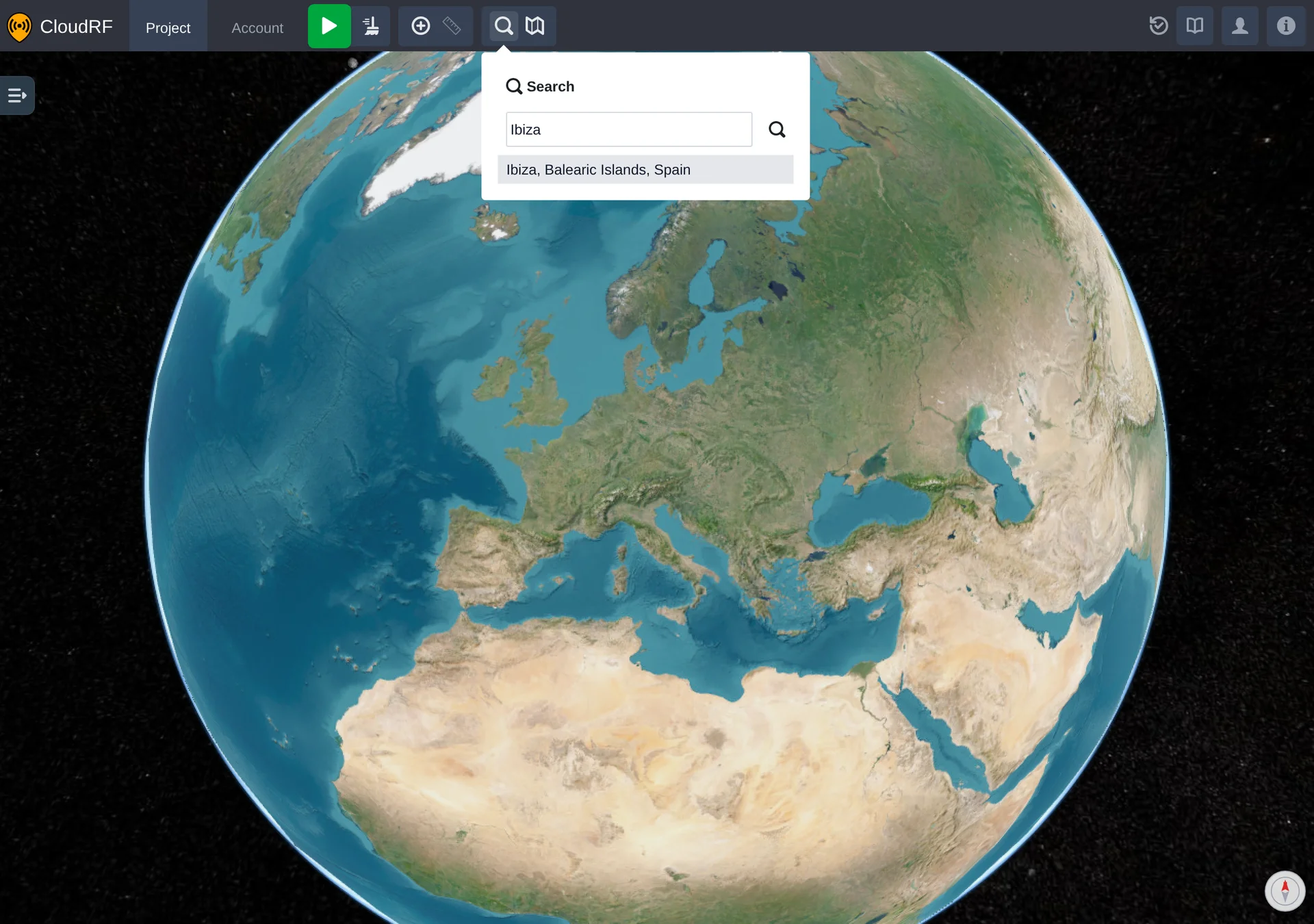 geocoder search with "Ibiza" typed and results showing