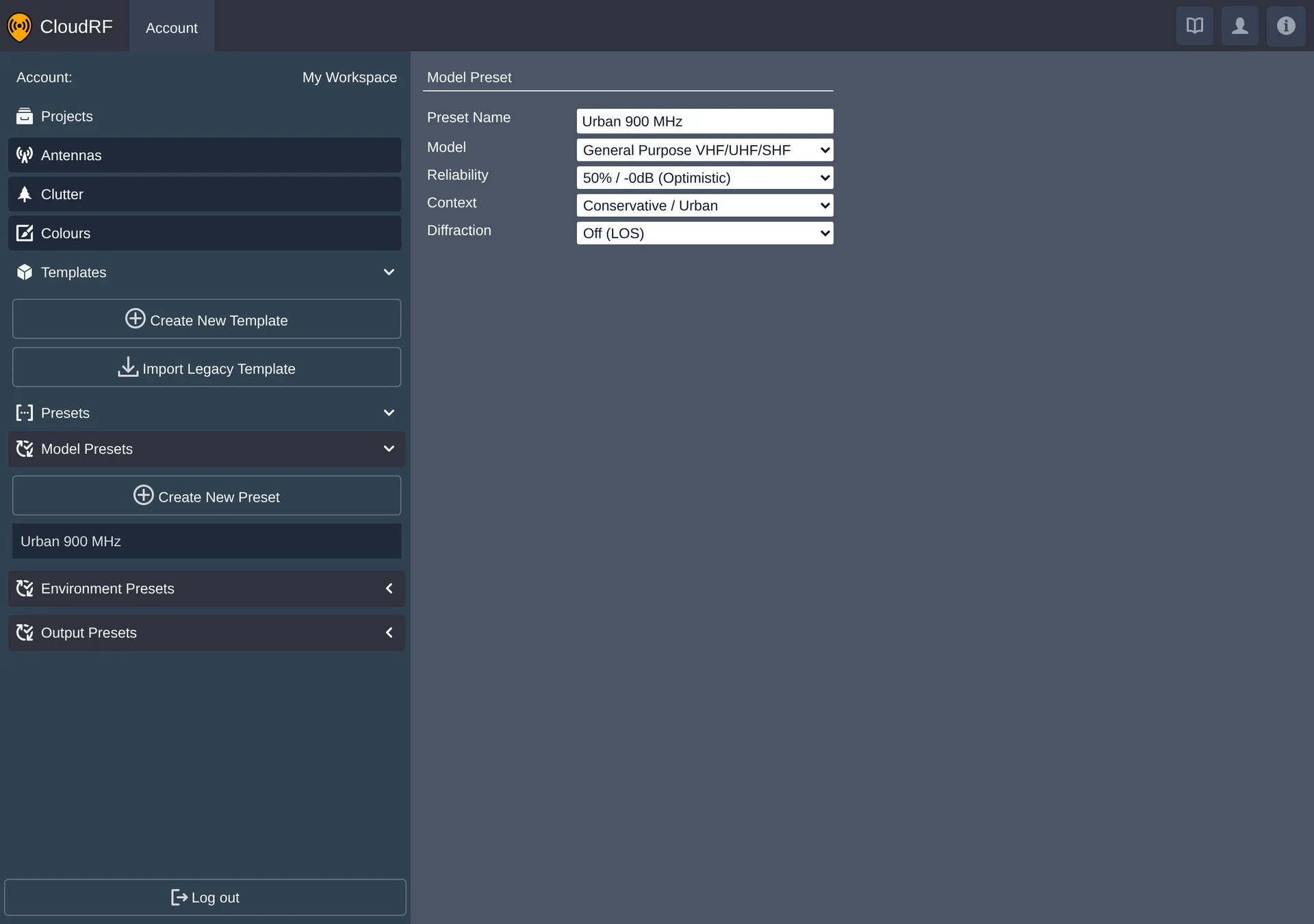 the account presets navigation