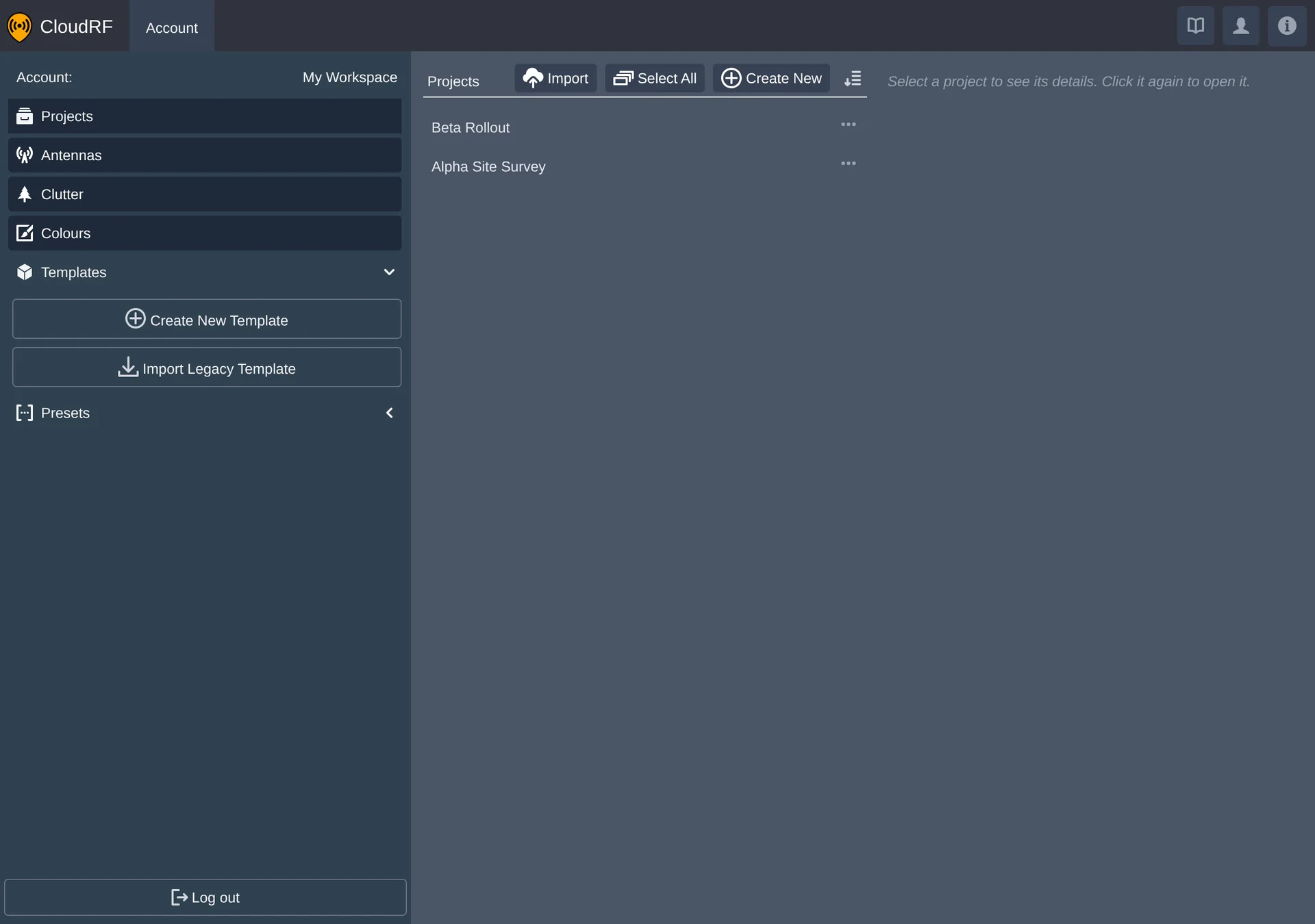the Account tab landing view