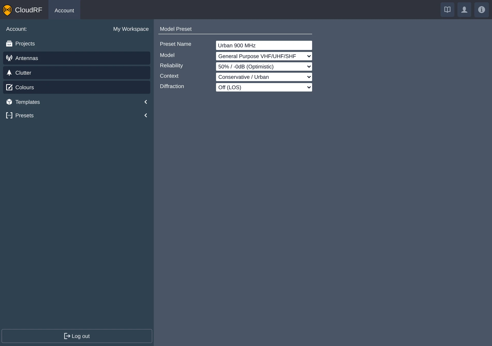 a Model preset open in the account preset editor