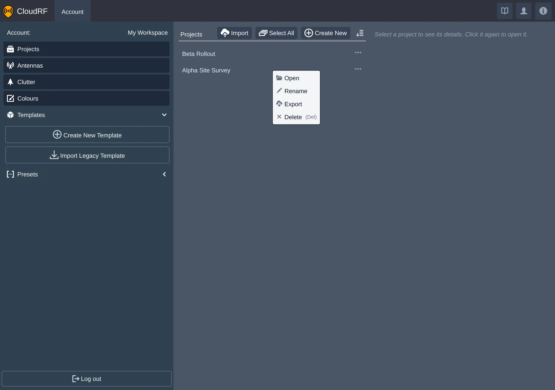 the right-click context menu on a project