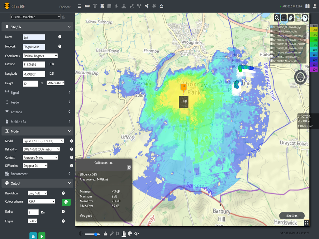 Egli prediction of LTE Coverage using Cloud RF
