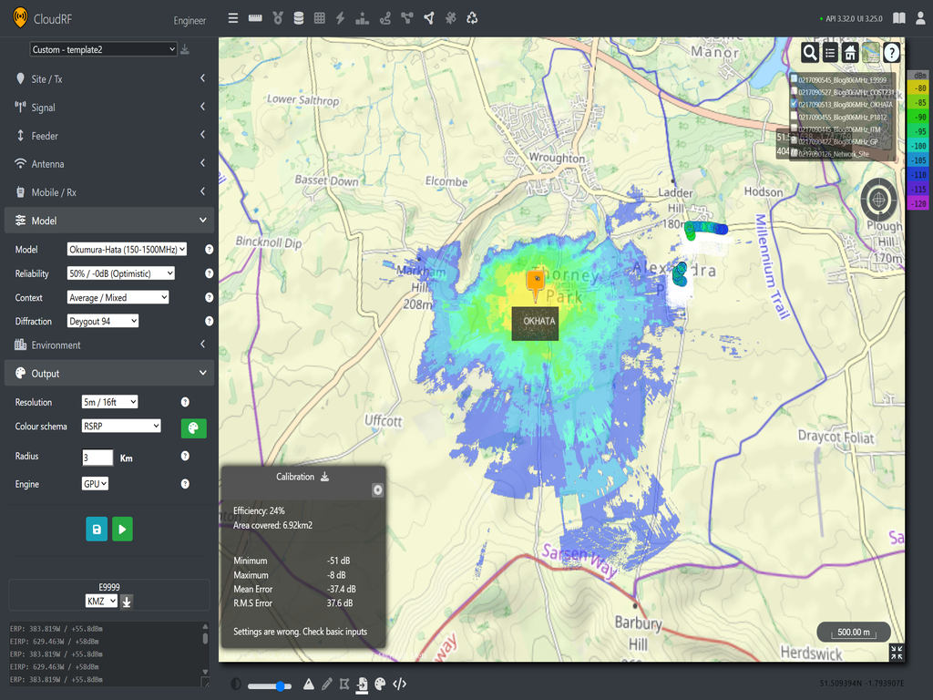 Okumura-Hata prediction of LTE Coverage using Cloud RF
