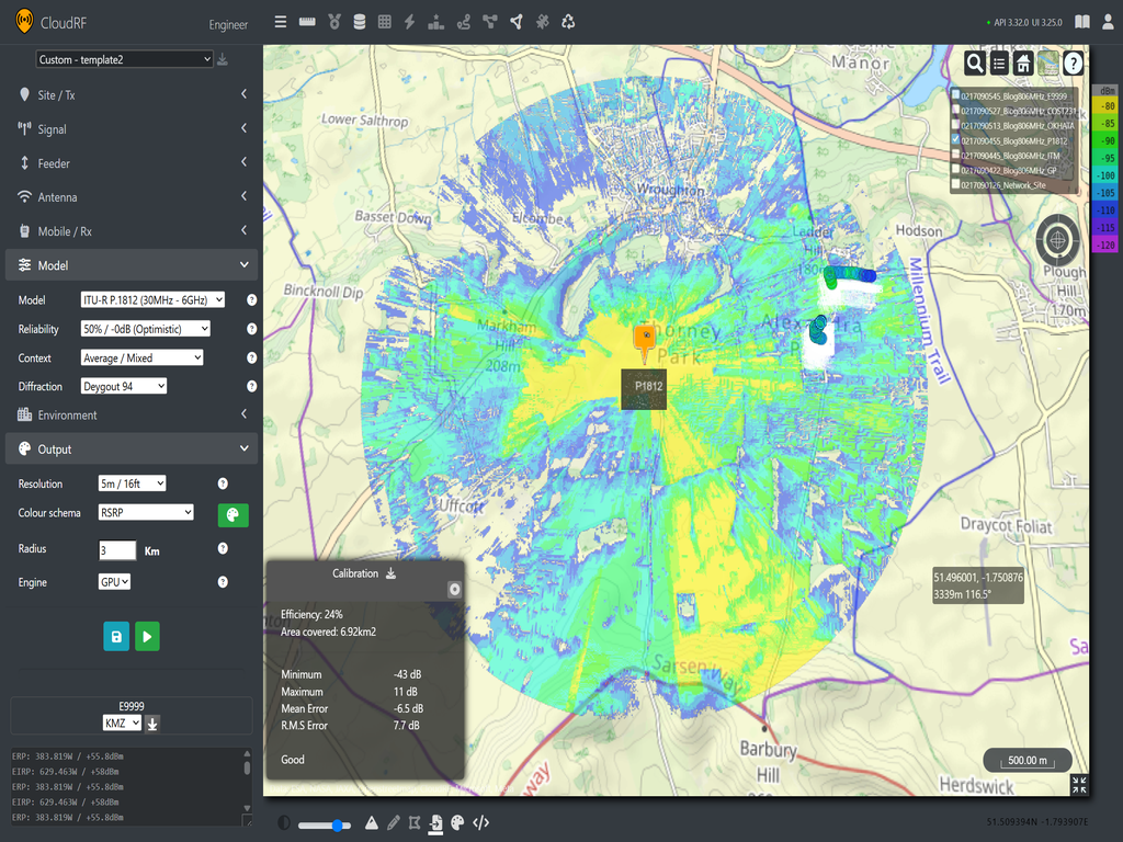 ITU-R P.1812 prediction of LTE Coverage using Cloud RF